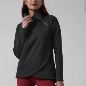 Athleta Cozy Karma Asym Pullover Fleece Sweatshirt‎ Black Size S Petite